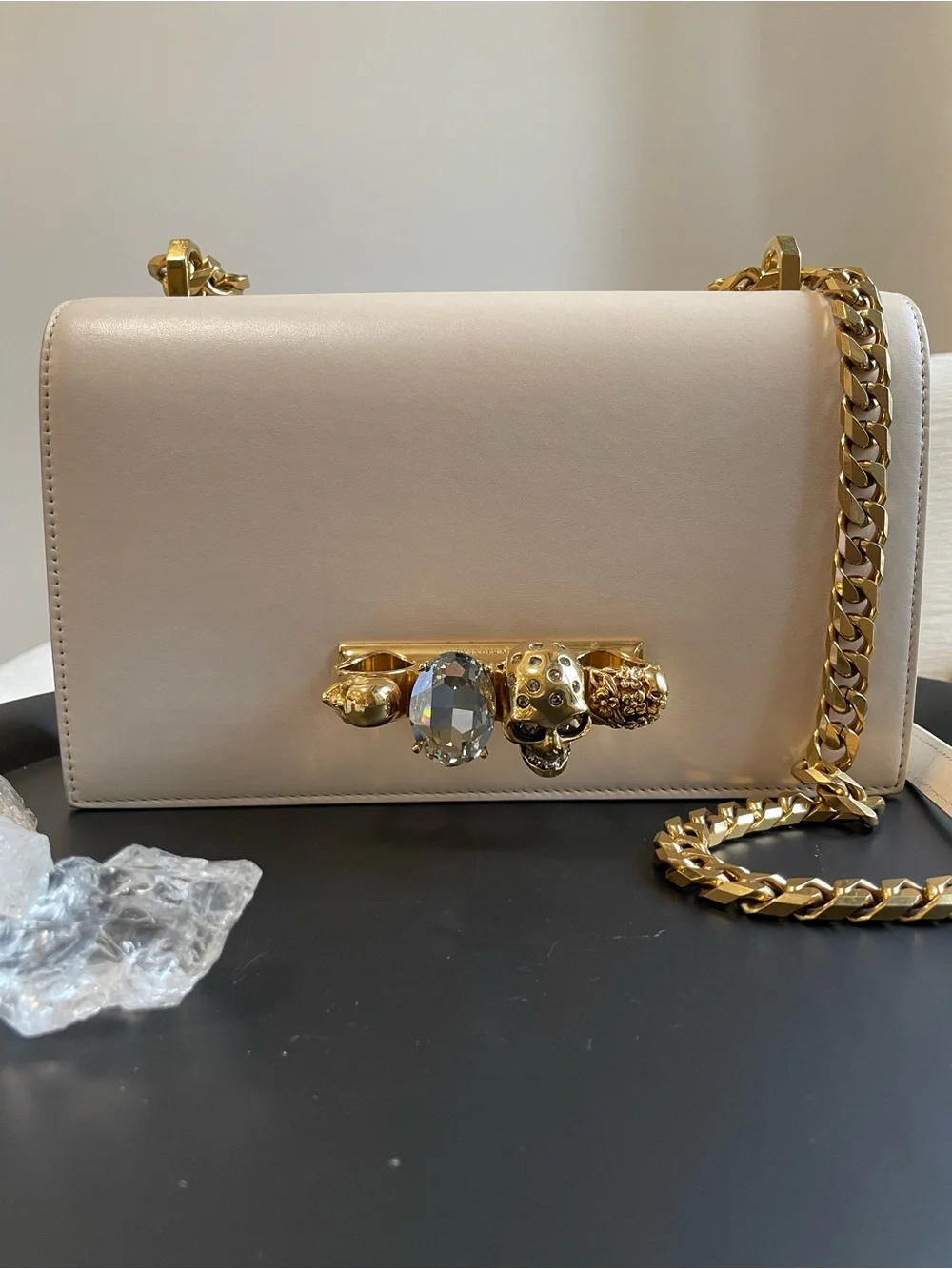 Alexander McQueen Knuckle Jeweled Satchel Shoulder Bag Swarovski Crystal Skull